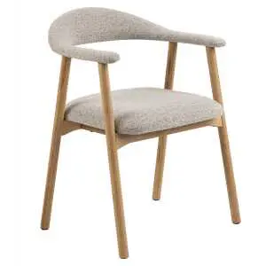 Promoties 44 Armstoel in beige bouclé stof met eiken onderstel