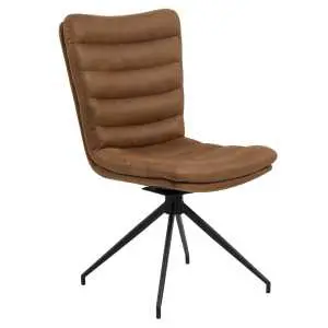 Chaise de salle à manger 65 cm, acier noir mat et cuir Kentucky Brandy