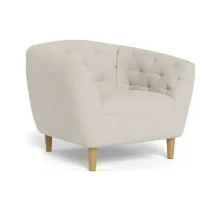 Fauteuil 94 cm, Tissu Beige et Piètement Teinté Chêne