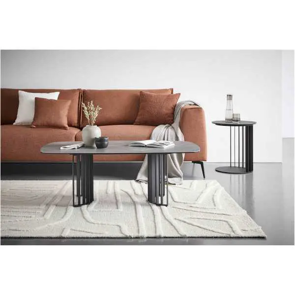 Salontafel van 120 x 70 cm met grijs keramisch blad Salontafel van 120 x 70 cm met grijs keramisch blad