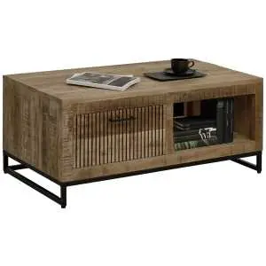 Table basse 110 cm, manguier naturel et métal noir