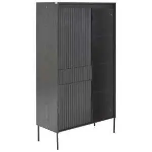 Vitrine, MDF noir avec 2 portes et 1 tiroir