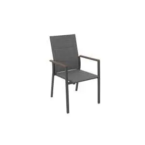 Tuinarmstoel met taupe stof en teak armleuningen