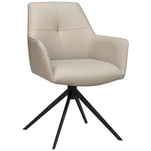 Fauteuil, cuir taupe et piètement en métal noir
