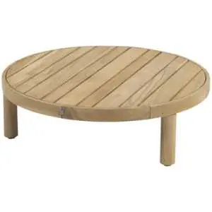 Table basse ronde 80 x 25 cm, teck massif, couleur naturelle