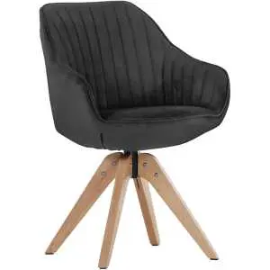 Fauteuil 60 cm, velours gris foncé et pieds en chêne massif