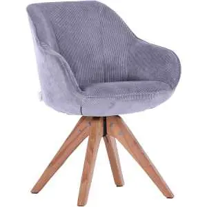 Fauteuil 60 cm, velours côtelé gris clair, pieds chêne massif