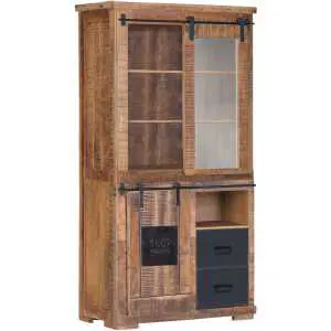 Promoties 6 Vitrine in massief mangohout met lades