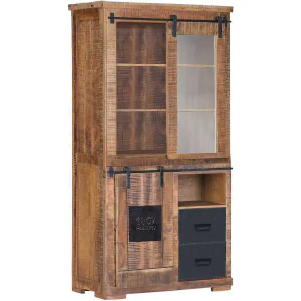 Vitrine in massief mangohout met lades