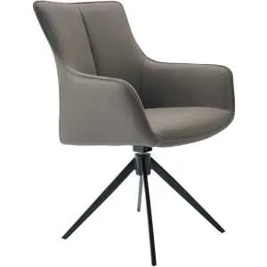 Fauteuil 64 cm, cuir gris, structure métal noir