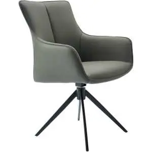 Fauteuil 64 cm, cuir vert, structure pivotante en métal noir