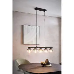 Suspension 150 cm, noir et verre fumé