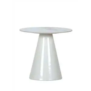 Table basse diamètre 50 cm, céramique blanche et piètement métal blanc