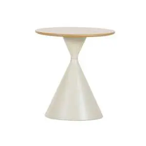 Table basse diamètre 50 cm, imitation bois et métal thermolaqué blanc