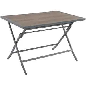 Promotions 93 Table de jardin 110 cm, aluminium gris mat imitation teck