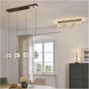 LED hanglamp zwart chroom met kristalglas