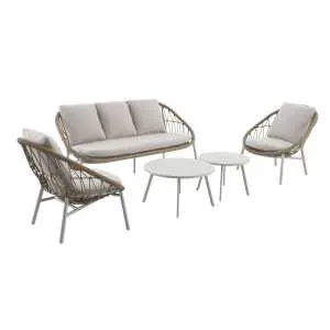 Complete loungeset met 5 zitplaatsen en 2 bijzettafels
