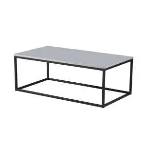 Table basse 110 cm, MDF gris mat, piètement métal noir