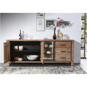 Sideboard met glasdeur en LED in acacia Sideboard met glasdeur en LED in acacia