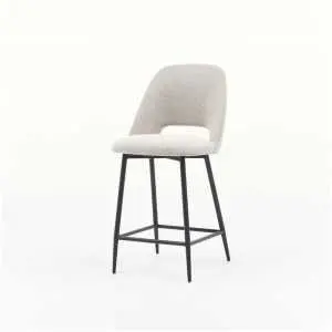 Chaise de bar hauteur d'assise 65 cm, tissu Sneak coloris naturel, piètement fixe en métal noir mat
