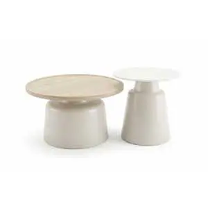 Set van 2 bijzettafels in beige met houtlook