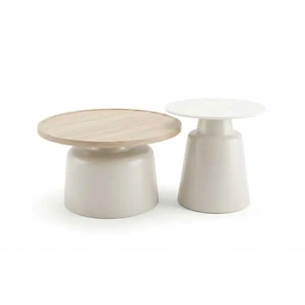 Set van 2 bijzettafels in beige met houtlook