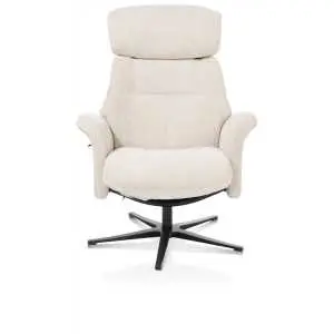 Fauteuil met poef in crèmekleurige stof