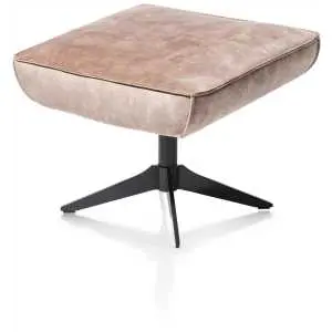 Pouf, tissu Karese couleur camel, avec pied étoile en métal noir