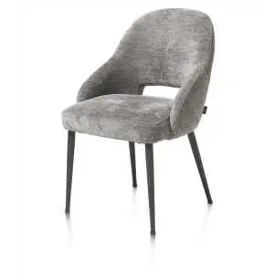 Chaise, tissu gris, piètement métallique gris graphite