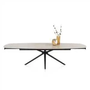 Table 200 cm, effet marbre crème, extensible jusqu'à 300 cm