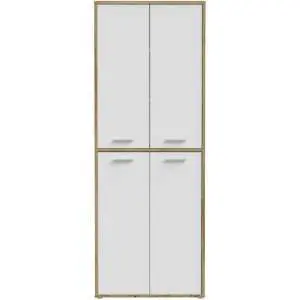 Armoire 84,5 cm, 4 portes, blanc et décor chêne
