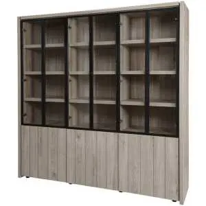 Armoire murale 205 x 205,4 cm, chêne millenium gris clair et noir, avec 6 portes vitrées