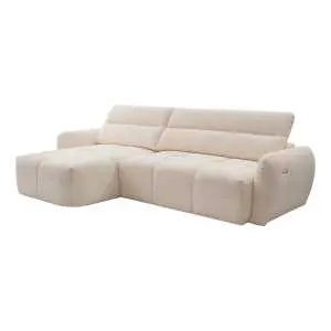Canapé d'angle 294 cm, longchair gauche à relaxation électrique en tissu Monte