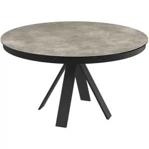 Table à manger 130 x 180 cm, céramique gris ciment, pied en acier laqué noir