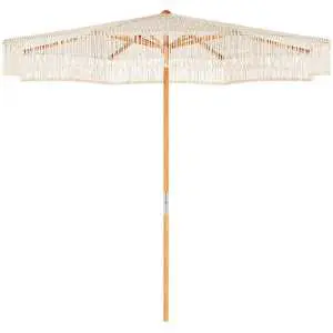 Parasol 250 cm, structure en bois de teck, toile macramé natural