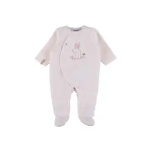 Babypyjama 0 maand, roze velours met bosprint