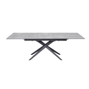 Eettafel, keramieken blad grijs, onderstel zwart metaal