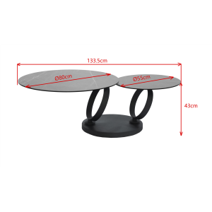 Salontafel, keramiek op glas, mat zwart onderstel Salontafel, keramiek op glas, mat zwart onderstel