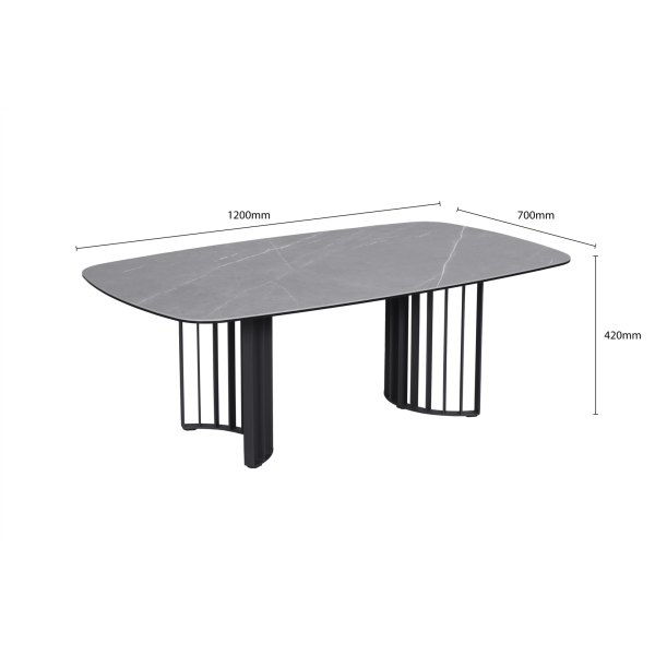 Salontafel, keramiek blad zwart metalen onderstel Salontafel, keramiek blad zwart metalen onderstel
