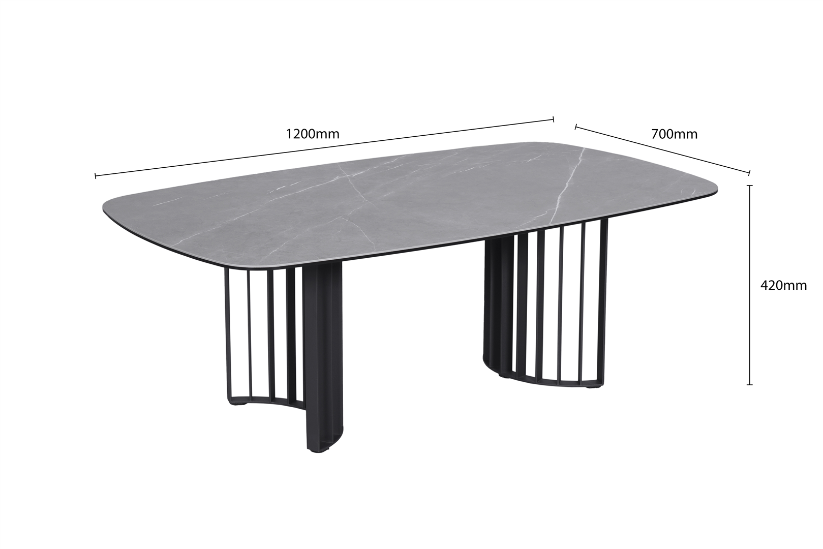 Salontafel, keramiek blad zwart metalen onderstel