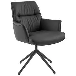 Fauteuil 65 cm, zwart, zwart leer