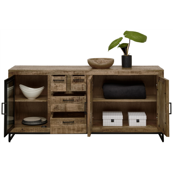 Dressoir 175 cm, mangohout naturel met zwart metaal Dressoir 175 cm, mangohout naturel met zwart metaal
