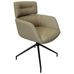 Opruiming 1 Armleunstoel 92 cm, taupe leder met zwart onderstel
