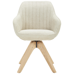 Fauteuil 60 cm, tissage plat beige, chêne massif huilé