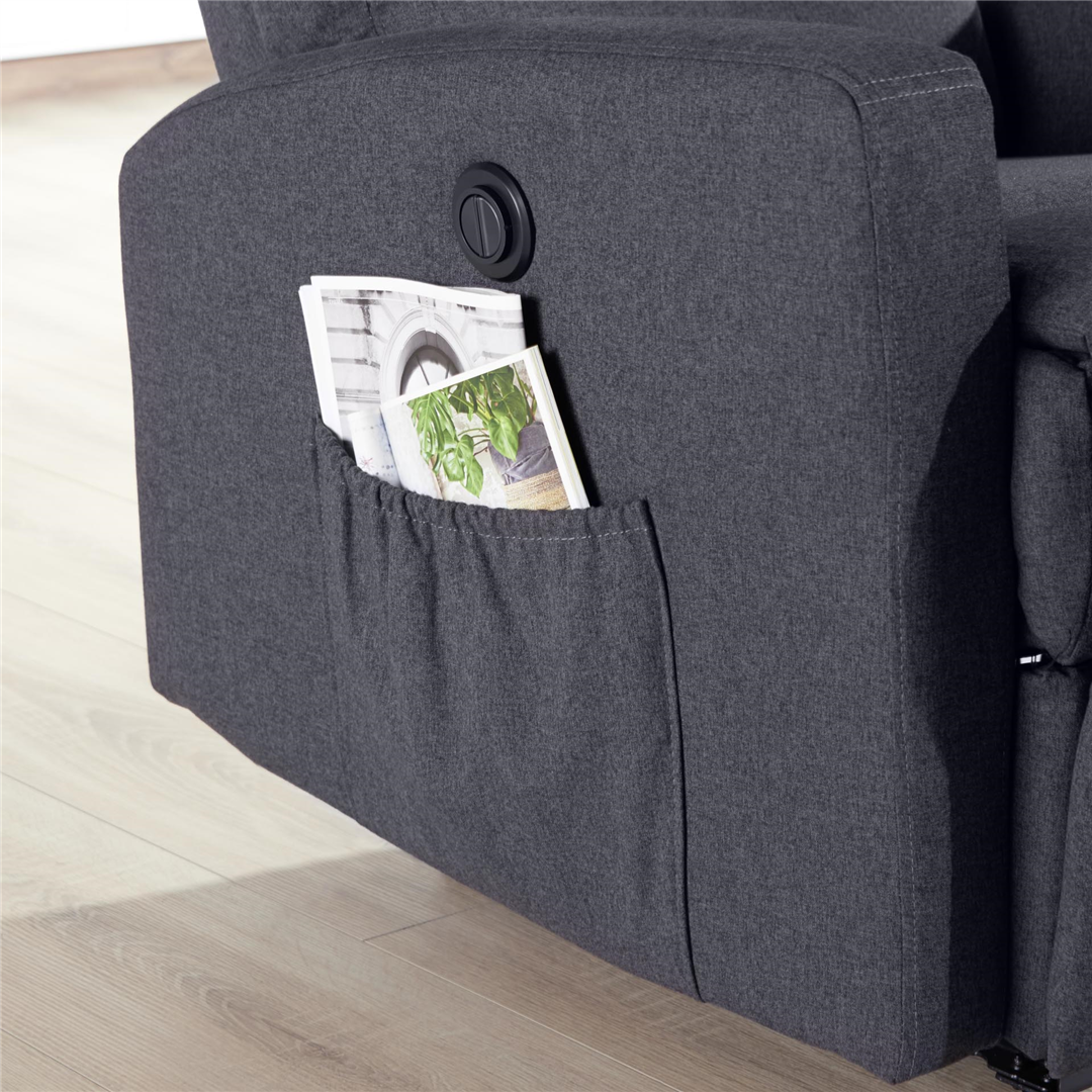 Fauteuil télé Stan, tissu Sunday anthracite à surpiqûre blanche