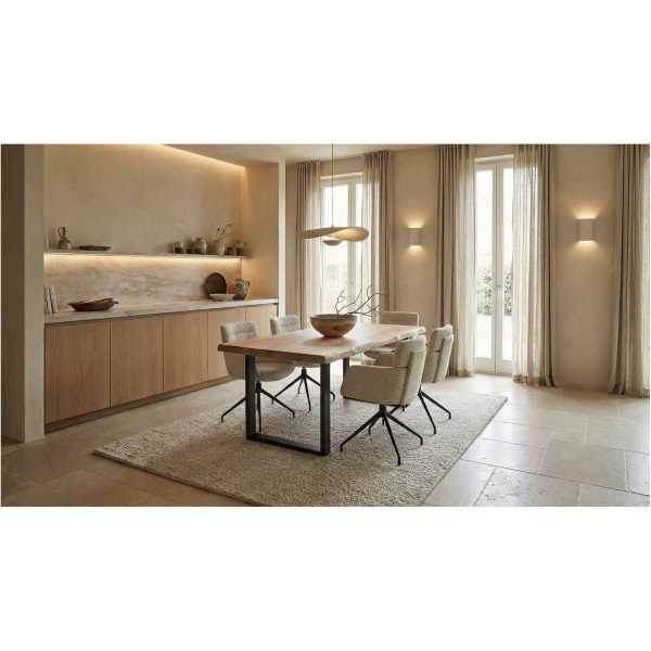 Eettafel Country, wild eiken massief en zwart metaal Eettafel Country, wild eiken massief en zwart metaal