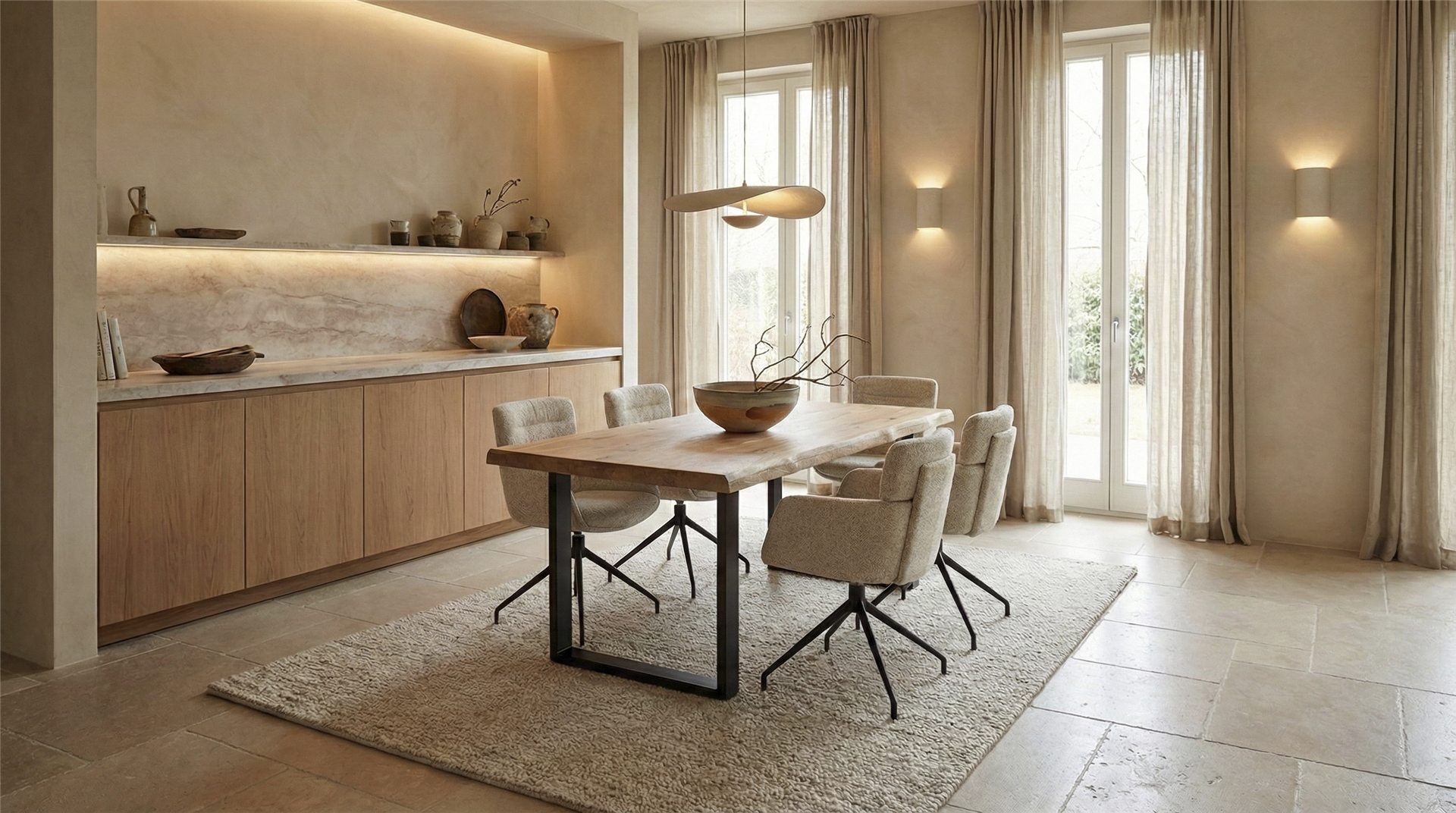 Eettafel Country, wild eiken massief en zwart metaal