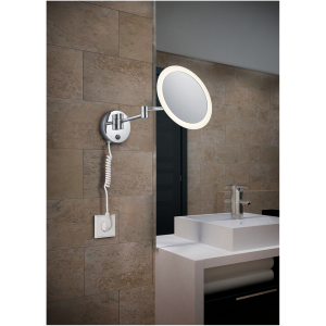 Wandlamp, wit acryl, chromen metaal, met LED 3000K Wandlamp, wit acryl, chromen metaal, met LED 3000K
