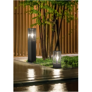 Vloerlamp, antracietkleurig gegoten aluminium, met transparante glazen kap Vloerlamp, antracietkleurig gegoten aluminium, met transparante glazen kap