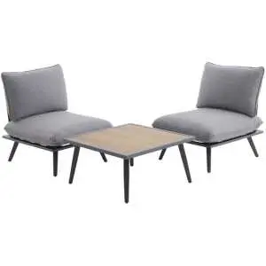 Loungeset Antao, 2 fauteuils en salontafel, grijs aluminium